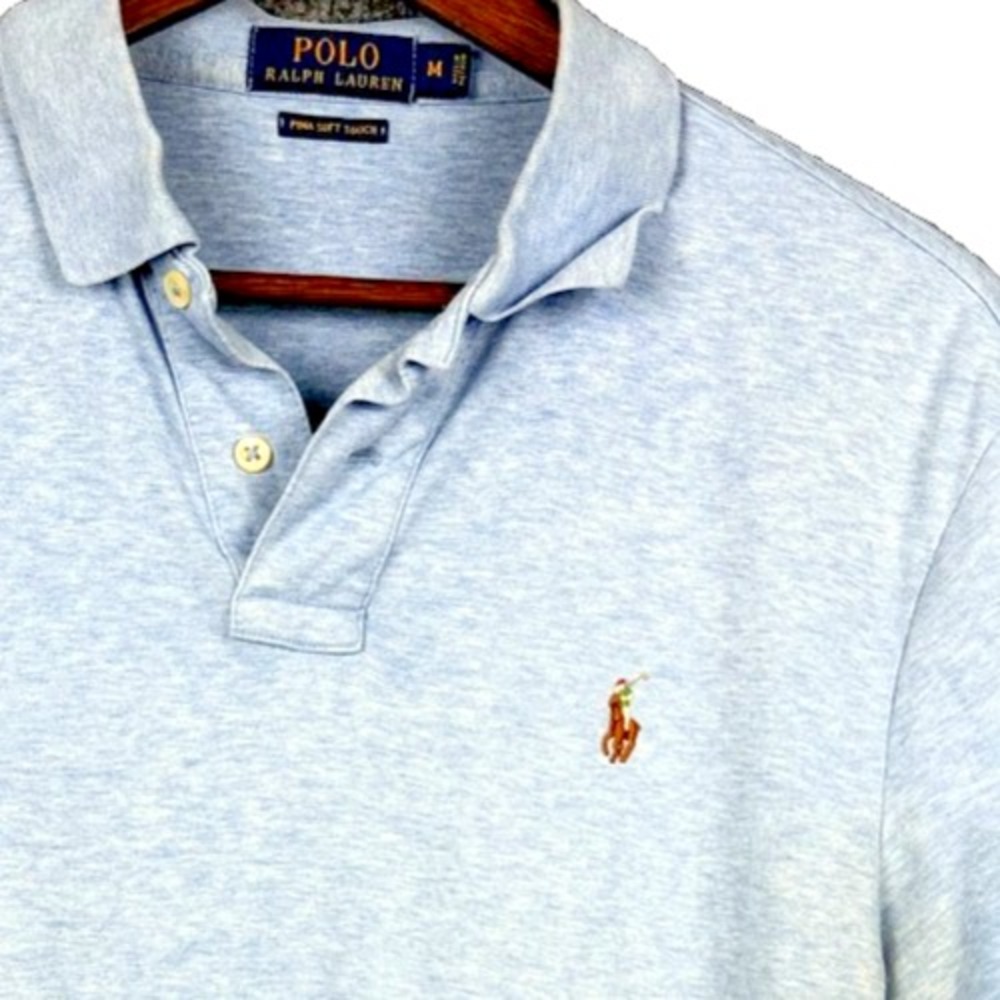 Polo Ralph Lauren Shirt Mens M Blue Pima Soft Touch Short Sleeve Polo Heather
